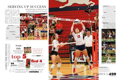 Volleyball Yearbook Page Ideas, Yearbook Sports Pages, Volleyball Yearbook Spread, Cheer Yearbook Spread, Sports Yearbook Spreads, Yearbook Headlines, Yearbook Sports Spreads, Yearbook Committee, Yearbook Covers Themes