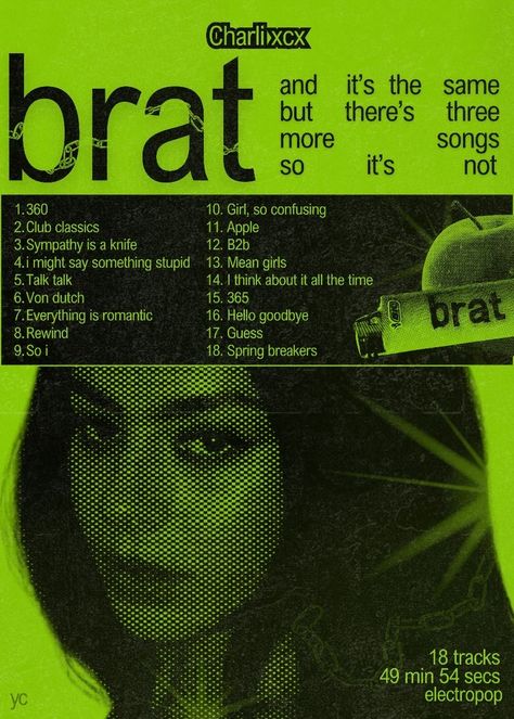 Brat Poster Charli, Brat Graphic Design, Charlie Xcx Poster, Brat Poster, Brat Pfp, Brat Party, Sunshine Character, Pfp Spotify, Y2k Wall Art