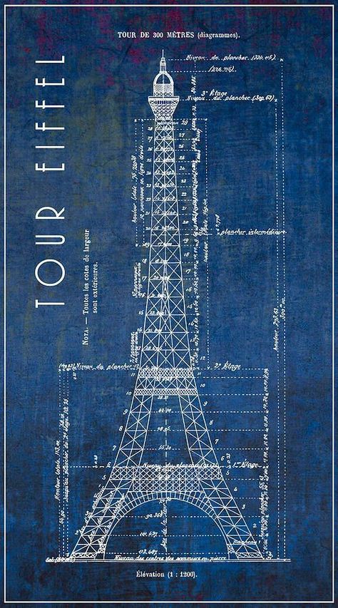 Engineering Blueprints, Autocad Design, Eiffel Tower Drawing, Blueprint Drawing, Architecture Blueprints, French City, Patent Art Prints, Civil Engineering Design, Buch Design