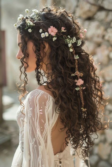 61  Lush Wedding Hairstyles for Curly Hair to Make Your Day Special Wedding Dresses Curly Hair, Mexican Wedding Hairstyles Brides, Naturally Curly Hair For Wedding, Boho Wedding Hair Black Women, Bridal Hair For Thick Curly Hair, Long Curly Hair For Wedding, Wedding Hair Ideas For Curly Hair, Beach Wedding Curly Hairstyles, Flower Prom Hairstyles