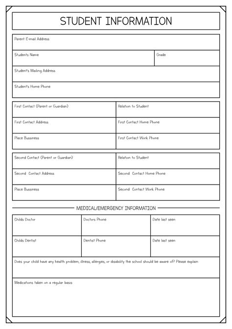 High School Student Information Sheet School Sheets Worksheets, Student Information Sheet Middle School, Student Information Sheet High School, Teacher Information Sheet, Student Teacher Binder, Students Council, Student Info Sheet, Welcoming Classroom, Teacher Meeting