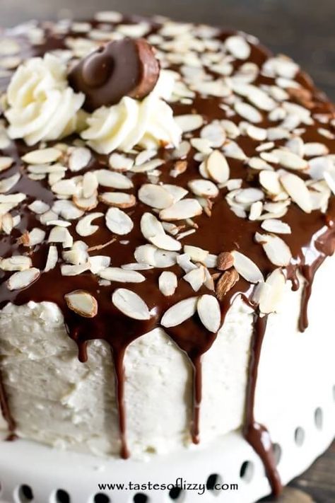 Almond Joy Layer Cake Recipe - Tastes of Lizzy T Turkey Chili Recipe Healthy, Almond Joy Cake, Healthy Chili Recipe Turkey, Chili Recipe Healthy, Turkey Chili Recipe, Coconut Buttercream, Coconut Dessert, Recipe Soup, Chili Recipe Turkey