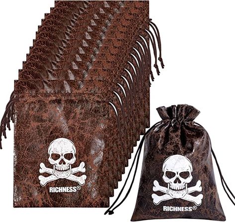 Amazon.com: Richness Pirate Loot Bags Pirate Bags with Drawstring 4.5 x 6.5 Inches Faux Cow Skin Pirate Goodie Bags for Pirate Party Favors Pack of 12 : Home & Kitchen Pirate Party Favors, Treasure Bag, Birthday Goodie Bags, Pirate Theme Party, Pirate Halloween, Pirate Treasure, Loot Bags, Pirate Birthday, Halloween Bags