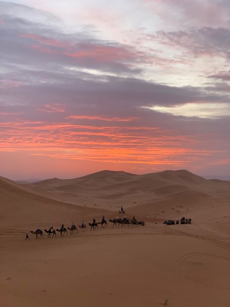 sunset in the desert of merzouga (morocco) Sahara Desert Morocco, Desert Sunset Aesthetic, Morocco Dessert, Marrakech Morocco Aesthetic, Morocco Scenery, Morocco Pictures, Merzouga Morocco, Moroccan Desert, Morocco Desert