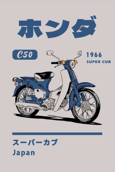 Japanese Art Drawn Honda C70 for woman or man who loves automotive or Japanese Style. This can be given to Birthday or Christmas give to your friend, girlfriend, or boyfriend who also loves automotive. Available on : Teepublic : http://tee.pub/lic/Hilmay Honda C50, Honda C70, Japan Graphic Design, Design For T Shirt, Cool Car Drawings, Wall Art Sticker, Friend Girlfriend, Tshirt Design Inspiration, Japanese Graphic Design