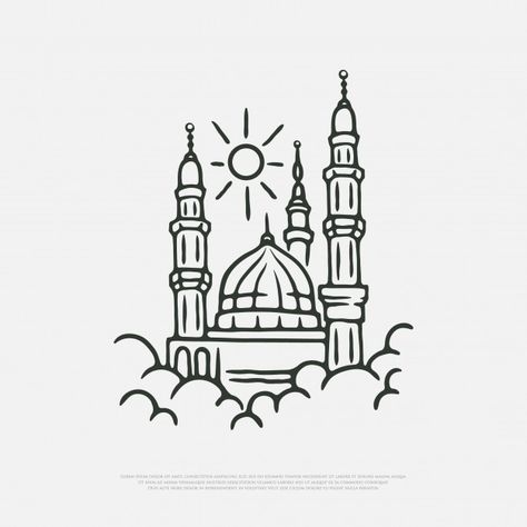 Medina mosque above the clouds | Premium Vector #Freepik #vector #mosque #sketch #architecture #religion Mosque Drawing, Nabawi Mosque, Ramadan Png, Islamic Vector, Mosque Vector, Magazine Ideas, Ramadan Kids, Medina Mosque, Islamic Art Canvas