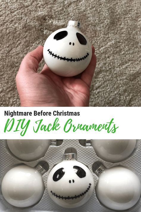 Easy DIY Jack Skellington Ornaments #JackSkellington | Nightmare Before Christmas | Halloween DIY Jack Skellington Ornaments, Diy Disney Christmas, Diy Jack Skellington, Disney Christmas Crafts, Nightmare Before Christmas Wreath, Nightmare Before Christmas Tree, Nightmare Before Christmas Ornaments, Disney Christmas Decorations, Easy Ornaments