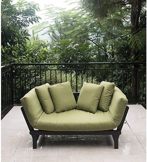 Amazon.com: Outdoor Futon Convertible Sofa Daybed Deep Seating Adjustable Patio Furniture (Green): Garden & Outdoor Outdoor Porch Bed, Outdoor Futon, Sofa Daybed, Patio Couch, Patio Loveseat, Patio Inspiration, Outdoor Daybed, Daybed Sofa, Green Cushions