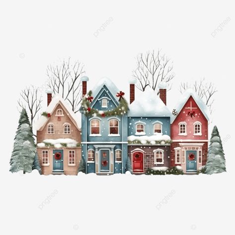 cute christmas decorated houses with dense snow and vintage colors xmas decoration house wintertim Christmas Houses Drawings, Christmas House Watercolor, Christmas Houses Illustration, Whimsical Watercolor Houses, Christmas House Painting, Christmas House Drawing, Christmas House Illustration, Houses In Snow, Snow Clipart