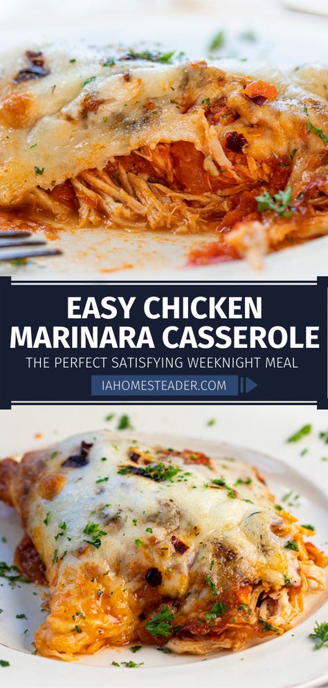 Shredded Chicken Marinara Recipes, Italian Shredded Chicken Recipes, Shredded Chicken Italian Recipes, Red Sauce Chicken Spaghetti, Shredded Chicken Dishes For Dinner, Chicken Marinara Casserole, Chicken With Spaghetti Sauce Recipes, Baked Chicken Spaghetti Recipe Red Sauce, Chicken And Spaghetti Sauce Recipes