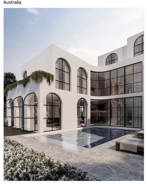 Contemporary Mediterranean, Dubai Houses, Luxury Architecture, Rose Bay, Large Pool, Arch House, Casa Patio, التصميم الخارجي للمنزل, House Outside Design