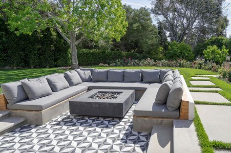 Outdoor Tiles | Cement Outdoor Floor and Wall Tiles - Granada Tile Patios Ideas Backyard, Tiled Patio, Patios Ideas, Sunken Patio, Mediterranean Patio, Fire Pit Wall, Fire Pit Decor, Sunken Fire Pits, Small Fire Pit