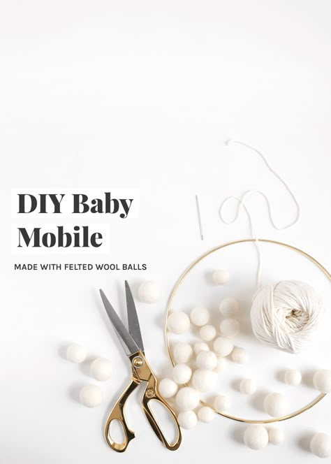 DIY Baby Mobile - The Faux Martha Diy Baby Mobile Tutorial, Diy Baby Mobile Girl, Homemade Mobile, Felted Wool Balls, Diy Macrame Projects, Baby Mobile Ideas, Make A Mobile, Mobile Ideas, Macrame Baby