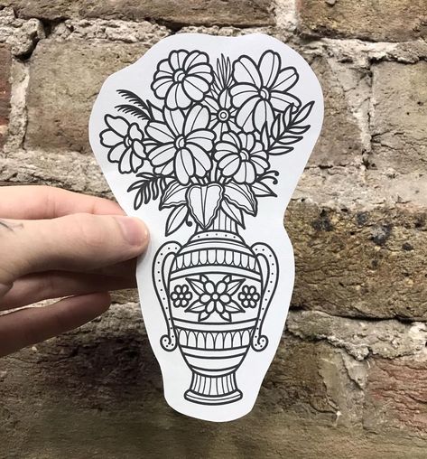 Sam King on Instagram: “🤍 lil vasey vase 🤍” Traditional Tattoo Vase, Tufting Art, Portfolio Drawings, Vase Tattoo, Floral Arm Tattoo, Tat Inspiration, Sam King, Flores Tattoo, Traditional Tattoo Inspiration