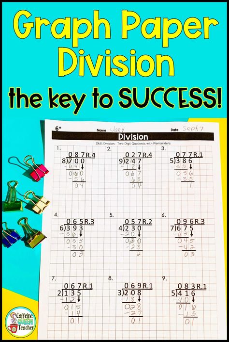 Use these long division graph paper worksheets to use for students to practice long division skills Great for beginners as they learn and practice the traditional algorithm. Division Intervention, Teaching Long Division, Word Problem Strategies, Algebra Help, Division Strategies, Neat Work, Division Activities, Division Practice, Grade 6 Math