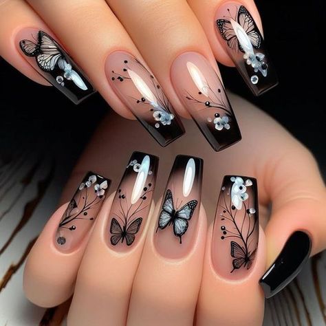 Butterfly Nail Designs, Ballet Nails, Nagel Tips, Nail Art Techniques, Fancy Nails Designs, Easy Nails, Her Nails, White Nail, Butterfly Nail