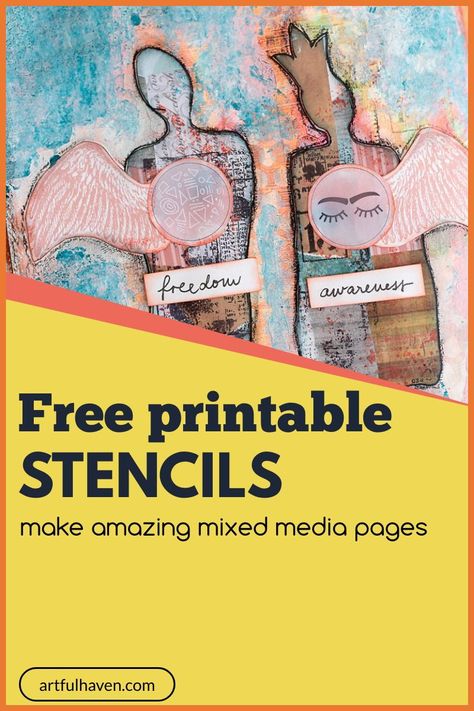 Stencils Printables Templates, Mixed Media Stencils, Journal Tutorials, Diy Stencils, Free Stencils Printables, Art Journal Backgrounds, Stencils Tutorials, Mixed Media Art Journal, Mixed Media Diy