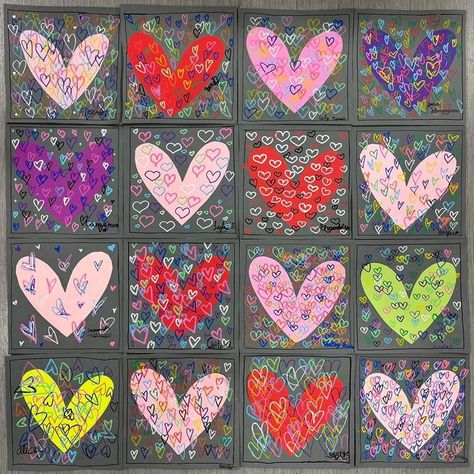 Collaborative Heart Art Projects, Valentines Day Class Art Project, Grade 1 Valentines Art, Valentines Art 3rd Grade, Heart Art Lesson, Valentines Art Lessons, Third Grade Art, Heart Art Projects, Class Art Projects