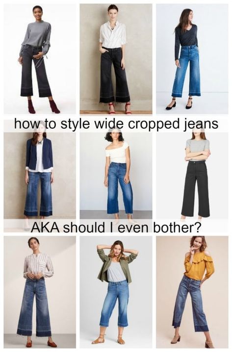 How to Style Cropped Wide Leg Jeans | Ask Allie | Wardrobe Oxygen 2023 Jeans Outfits For Women, Cropped Jeans Winter, Wide Leg Cropped Jeans Outfit, Extra Wide Leg Jeans, Wide Cropped Jeans, Wide Jeans Outfit, Cropped Jeans Outfit, Style Wide Leg Jeans, Culotte Style