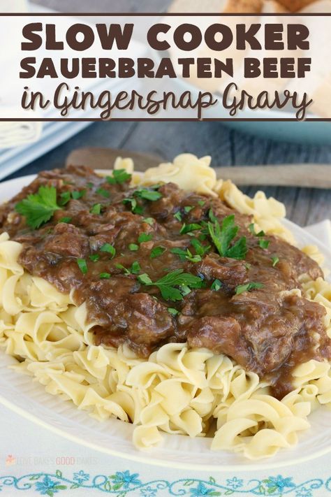 You don’t have to wait for days to enjoy this Slow Cooker Sauerbraten Beef in Gingersnap Gravy. This mouth-watering old-world dish is tender and absolutely delicious served over spaetzle or noodles! Saurbraten Recipe, Sauerbraten Recipe, Noodles Dinner, Recipes For Toddlers, Cook Dinner, Ginger Snap, Crock Pot Slow Cooker, Bratwurst, Bacon Recipes