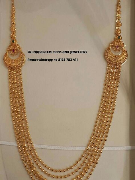 Rani Haram Designs Gold, Step Chains In Gold Indian, Long Necklace Gold Indian, Rani Haar Gold, Rani Haram, Long Necklaces Gold, Step Chain, Flower Pearl Necklace, Couples Necklace