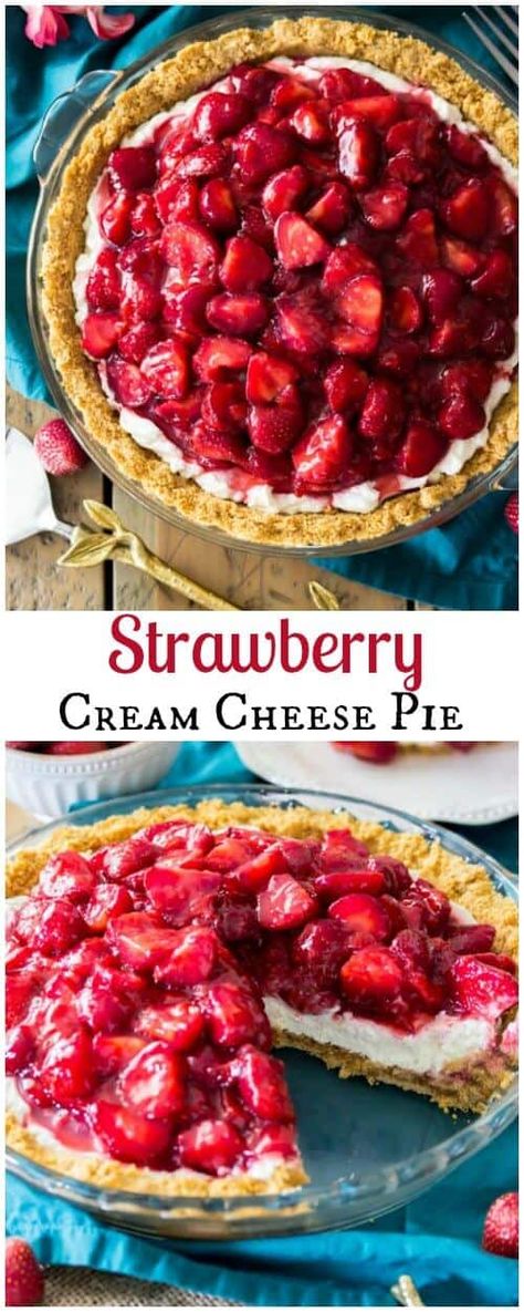 Strawberry Cream Cheese Pie, Cream Cheese Cheesecake, Sugar Spun Run, Strawberry Cream Pies, Strawberry Pie Recipe, Fresh Strawberry Recipes, Biscuits Graham, Coconut Dessert, Cream Cheese Pie