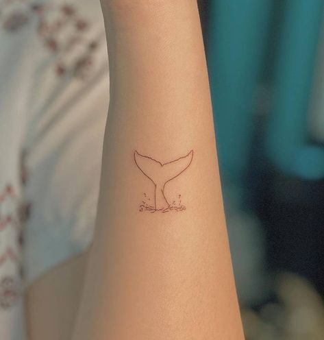 Dolphin Tattoo On Ankle, Whale Tail Tattoo Simple, Whale Tail Tattoo, Mermaid Tail Tattoo, Line Animals, Tail Tattoo, Beachy Tattoos, Emo Tattoos, Dolphins Tattoo