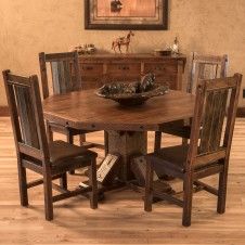 Rustic Round Table, Rustic Round Dining Table, Round Dining Table Sets, Round Dining Set, Gallery Furniture, Rustic Chair, Rustic Dining Room, House Decor Rustic, Solid Wood Dining Table