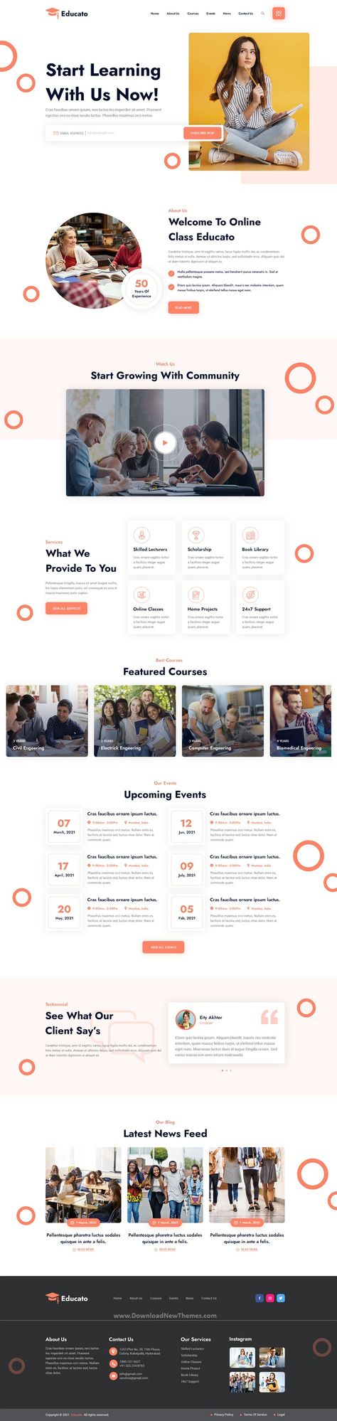 Educato Education PSD Template is a clean, elegant and modern design premium Photoshop template for type of educational program like University, School, kindergarten, Online Course, UI/UX Course, Language Learning Programmer and institutions professional onepage website. This PSD template can be easily customized – each PSD file is carefully layered and contains an overview of the hierarchy of groups and layers for easy access to download now & live preview click on image 👆 Website Design Online Course, Online Course Website Design Layout, Language Website Design, Language Learning Website Design, Accessible Website Design, Website Design Course, Institute Website Design, Group Website Design, Online Education Website Design