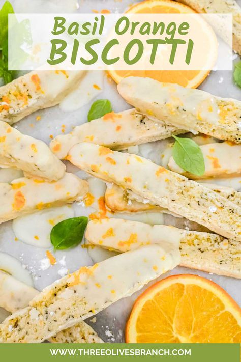 Basil Cookie Recipe, Basil Baking Recipes, Herb Cookies Recipes, Baking With Basil, Baking With Herbs, Italian Orange Cookies, Autumn Biscotti, Basil Dessert Recipes, Things To Do With Oranges