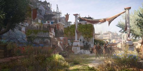 Town Concept Art - Assassin's Creed Odyssey Art Gallery Odyssey Art, Assassin's Creed Odyssey, Sci Fi Environment, Scene Drawing, Assassins Creed Odyssey, Assassin’s Creed, Landscape Pictures, Environment Design, Environment Concept Art