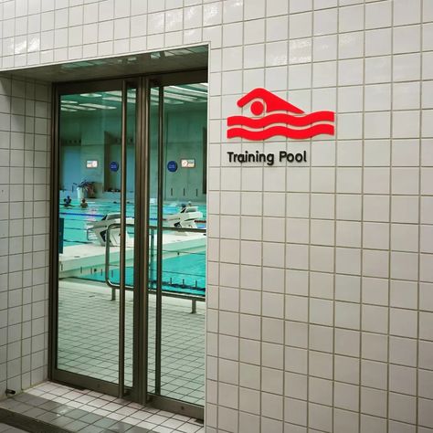 Swimming Pool Signage, London Aquatics Centre, Swimming Design, Tile Logo, Room Signage, Olympic Village, Swim School, Pool Signs, Sports Signs