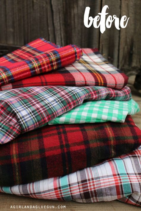 fun projects to make out of an old plaid shirt - A girl and a glue gun Flannel Shirt With Patch On Back Diy, Flannel Crafts, Flannel Projects, Orange Paper Craft, Bleaching Shirts, Flannel Fabric Projects, Flannel Ideas, Flannel Shirt Refashion, Paper Craft Easy