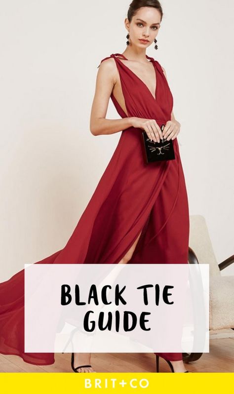 The perfect black tie guide for women. Southern Black Tie Wedding Guest, Black Tie Wedding Shoes, Hair Do For Black Tie Event, Black Tie Wedding Looks, Black Tie Red Dress, Black Tie Wedding Guest Dress Black Women, Black Tie Event Couple Outfit, Black Tie Event Women Outfit, What Is Black Tie Attire