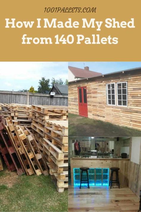 Pallet Cabin, Build A Bar, Pallet Shed Plans, Tiny Log Cabin, Pallet Barn, Pallet Playhouse, Pallet Building, Diy Wood Pallet Projects, Pallet Bar Diy