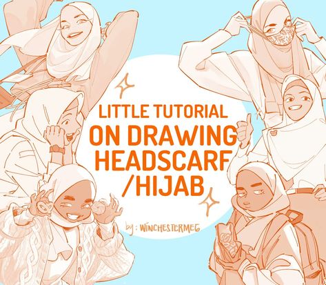 How To Draw Hijab Step By Step, Drawing Hijab Tutorial, Hijab Character Design, How To Draw A Hijab, Hijab Art Drawing, How To Draw Hijab, Hijab Drawing Reference, Face Drawing Tips, Hijabi Drawing