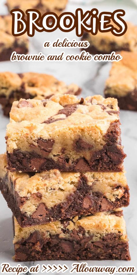 Brookie Recipes Easy, Brookie Recipe, Lunchbox Meals, Brookies Recipe, Chewy Brownies, Delicious Brownies, At Family, Chocolate Chip Cookie Dough, Mind Body And Soul