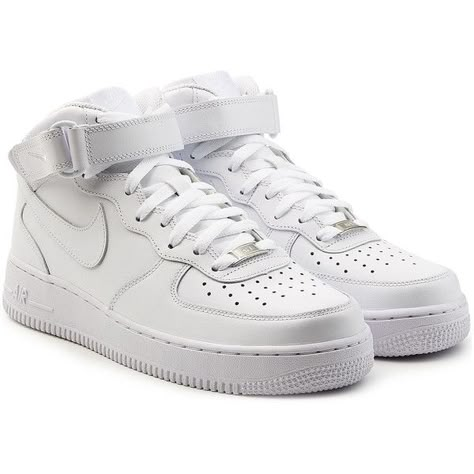 Nike Air Force 1 Mid 07 Leather Sneakers ($129) ❤ liked on Polyvore featuring shoes, sneakers, white, mens leather shoes, mens white leather sneakers, mens high top sneakers, mens high top shoes and mens white high top sneakers White High Top Shoes, White Leather Sneakers Men, Mens High Top Shoes, Urban Sneakers, Shoes Sneakers White, Trainers Nike, White Shoes Men, White Sneakers Men, Men's High Top Sneakers