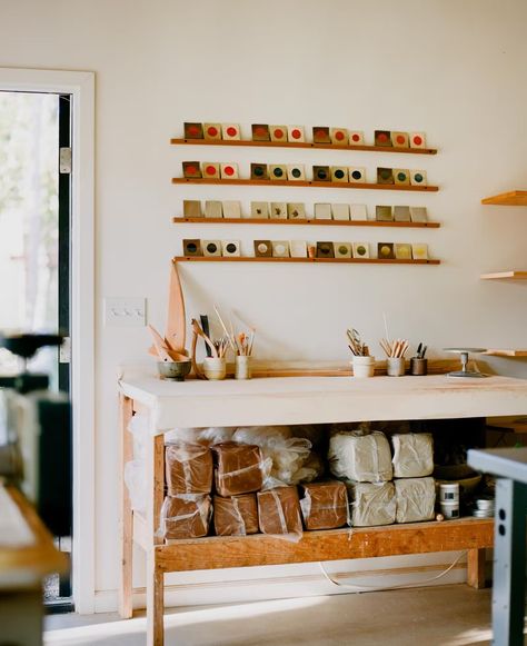 Photo 8 of 13 in Construction Diary: A Ceramicist Gets Hands On While Renovating Her Midcentury Home - Dwell Garage Art Studio, Pottery Cafe, Studio Layout, Art Studio Space, Garage Studio, Pottery Store, Art Studio Design, Handcrafted Tile, Midcentury Home