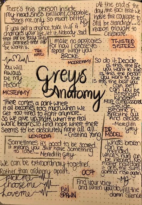 Journal idea- quotes from a show Greys Anatomy Episodes, Greys Anatomy Funny, Grey Quotes, Greys Anatomy Characters, Greys Anatomy Memes, Derek Shepherd, New Year Resolutions, Grey Anatomy Quotes, Grey's Anatomy Quotes