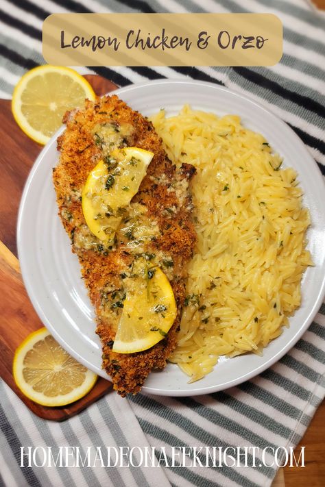 Crispy Lemon Chicken Recipe, Baked Breaded Chicken Breast, Crispy Breaded Chicken, Baked Breaded Chicken, Lemon Chicken Orzo, Orzo Dishes, Lemon Garlic Butter Sauce, Chicken Diet, Lemon Butter Chicken