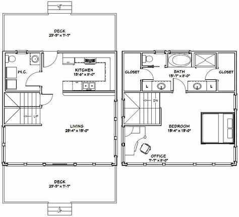 24X24 HOUSE -- 1 Bedroom 1.5 Bath -- PDF FloorPlan -- 1,066 sqft -- Model 10A - $29.99 | PicClick House With Loft Bedroom, 24x24 House Plans, Shed Blueprints, Loft Plan, Narrow Lot House, Two Story House Plans, Two Story House, Small Cottages, Garage Apartments