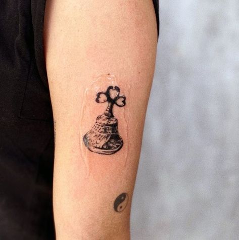 Bell Tattoo Ideas, Bell Tattoo, Belle Tattoo, Hand Bells, Leg Sleeve, Leg Sleeves, Vintage Bell, Cute Tattoos, Tattoos And Piercings