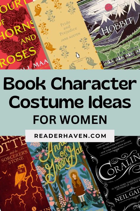 Need a little inspiration for your Halloween costume this year? These fun bookish costumes are perfect for dressing up as your favorite book character this Halloween! From Elizabeth Bennet to Hermione to Feyre from ACOTAR, bibliophiles will love these bookish & literary costume ideas for women. Book Characters Outfits Inspiration, Bookworm Halloween Costume, Book Worm Costume Diy, Book Character Cosplay Ideas, Feyre Costume Ideas, Booktok Cosplay, Brunette Book Characters, Book Cosplay Character Costumes, Halloween Book Costumes