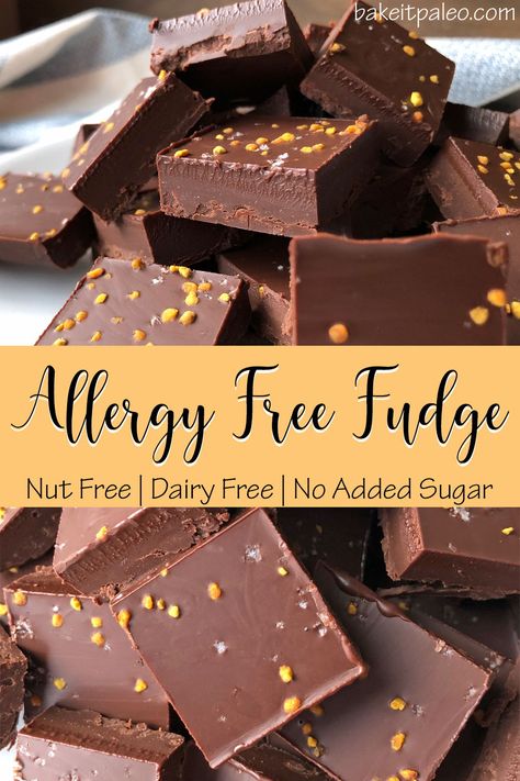 Allergy Free Fudge | 3 ingredient nut free, dairy free, low sugar fudge. An easy, simple fudge recipe that is both Paleo and Vegan. #fudge #3ingredient #paleofudge #veganfudge #allergyfriendly #kidapproved Paleo Fudge Recipe, Dairy Free Maple Fudge, Gluten Free Fudge Recipes, Csid Recipes, Simple Fudge Recipe, Simple Fudge, Paleo Fudge, Dairy Free Fudge, Sugar Free Fudge