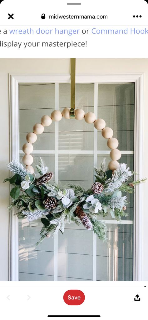 Wooden Bead Wreath Christmas, Wooden Ball Christmas Wreath, Wooden Ball Wreath, Bead Wreaths, Beaded Wreath, Bead Wreath, Wood Beads Diy, Joy Wreath, Ball Wreath