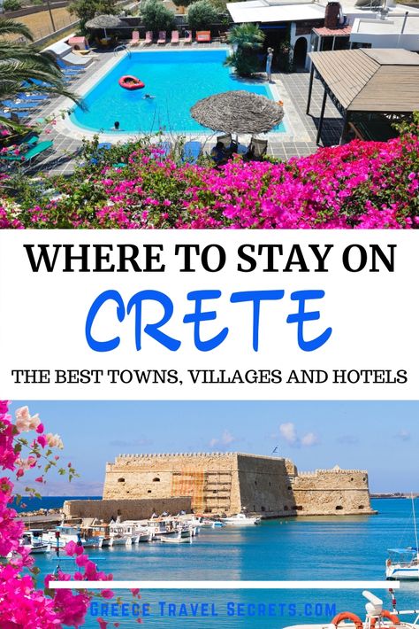 Which towns, villages and hotels should you stay at when you visit Crete? #greece #greekislands #greece #greekislands #greekislandhopping #greecetravel #greekislandvacation #greecevacation #greeceholiday  #paros #naxos #chania #reythmnon #knossos  #elafonisi #malia #heraklion #spinalonga #paros #santorini #mykonos #milos #corfu #crete #hydra #Griechenland #Grecia #Grèce #Grèce #希腊 Crete Itinerary, Crete Aesthetic, Crete Travel, Greek Islands Vacation, Crete Holiday, Greece Itinerary, Greece Travel Guide, Greece Vacation, Heraklion