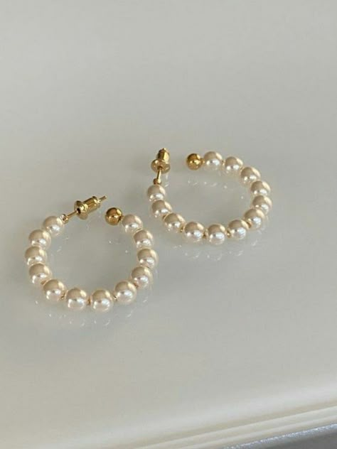 Pearl Hoop Earrings, Hoop Earrings, Gold, White