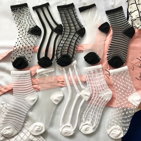 Ankle Socks Outfit, Kawaii Socks, Silk Socks, Crystal Lace, Mesh Socks, Sock Outfits, Sheer Socks, Women Crew Socks, Lace Socks