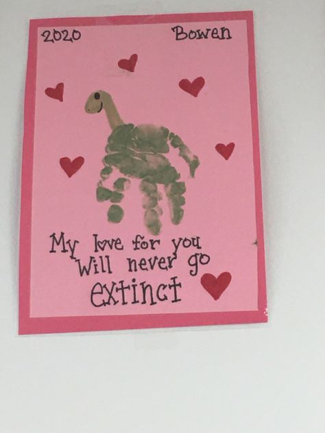 “My love for you will never go extinct” Dino handprint Handprint February Art, Kids Handprint Valentine Crafts, Toddler Arts And Crafts Valentines Day, Cute Toddler Valentines Crafts, Valentines Card Toddler Craft, Daycare Crafts For Toddlers Valentines, V Day Crafts For Toddlers, Kids Valentine Crafts Toddlers, Easy Valentines Day Crafts For Kids Ages 3